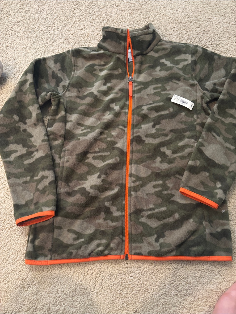 NWT Amazon Essentials Kids Camo Fleece Jacket with Orange Trim